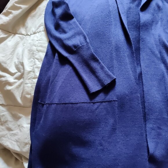 eileen fisher open cardigan Sweater M Italian Merino Yarn Blue Purplish - Picture 2 of 12